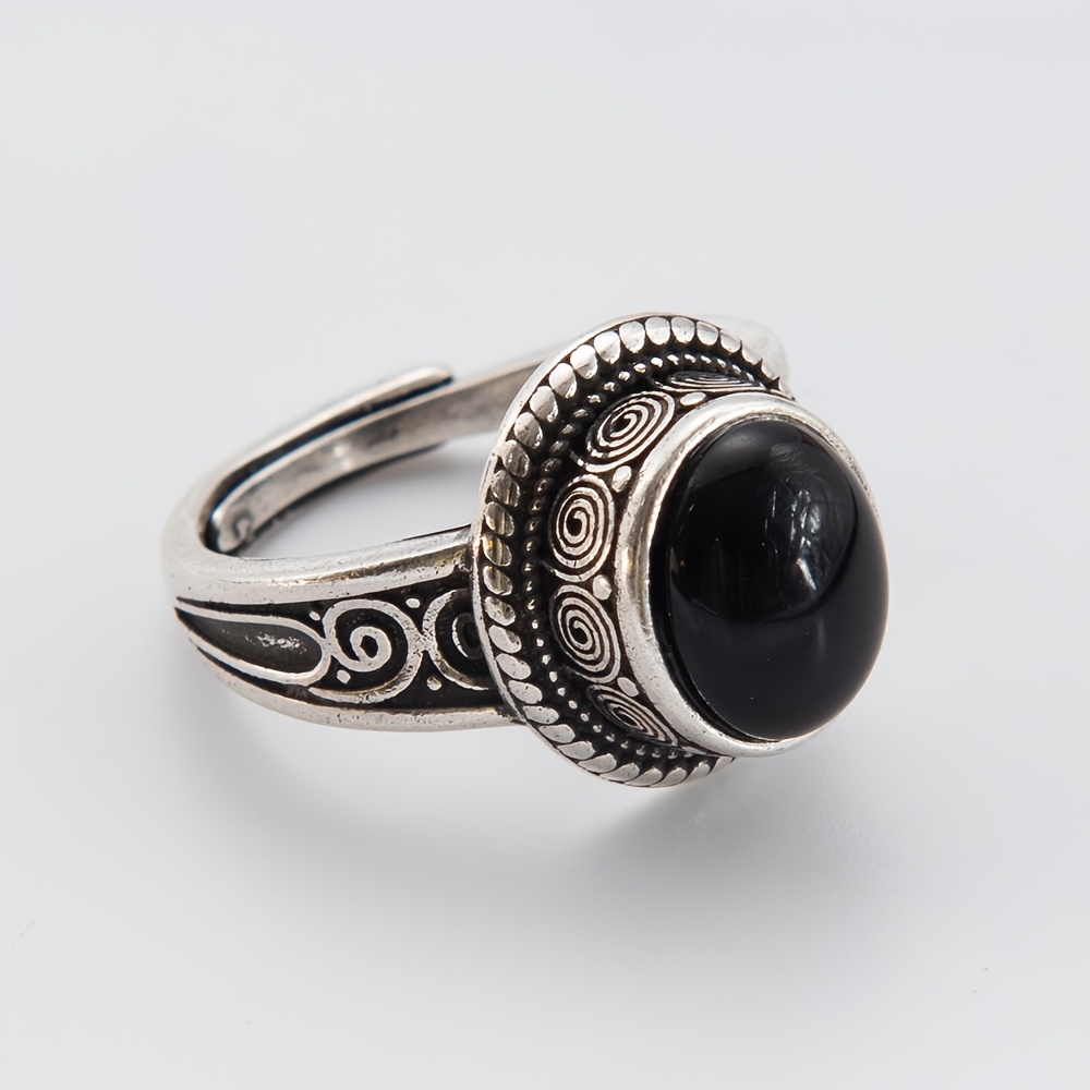 TEMU Anillo Artesanal con : Elegante Anillo de Declaración con Piedras Preciosas Negras, y Otras Piedras Preciosas Incorporadas en Son Simulaciones