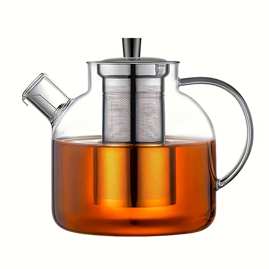 Image of 50oz Large Glass Teapot Set With Removable Stainless Steel Infuser - Stovetop Safe, Perfect For Afternoon Tea, Coffee, Juice & Floral - Ideal Gift For On Valentine's Day Or Christmas