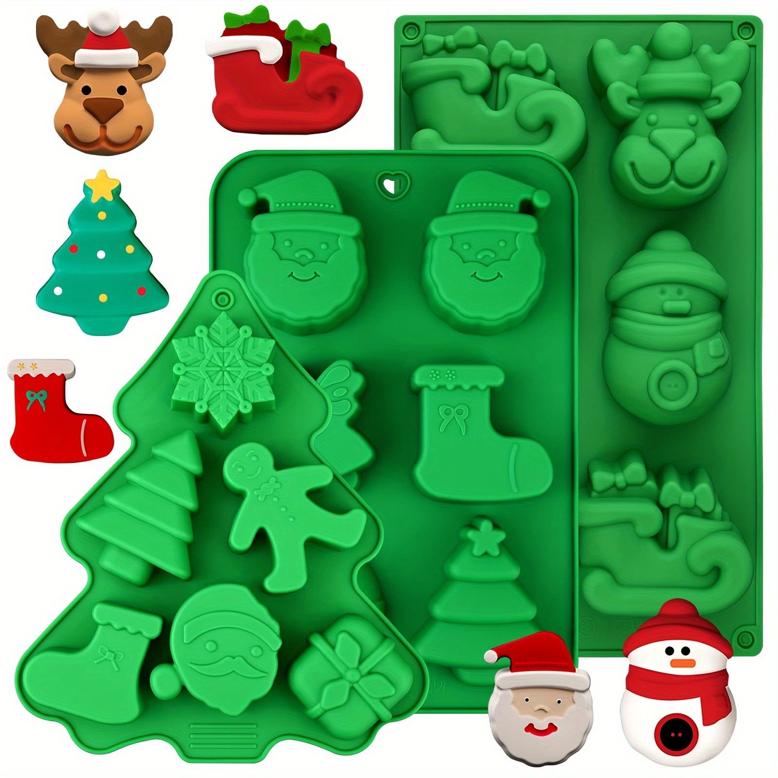 

3pcs Christmas Theme Silicone Mold, Diy Soap Mold, Christmas Tree, Santa Claus, Small Sock, Gingerbread Man, Candle Mold, Diy Craft Mold, Home Decor