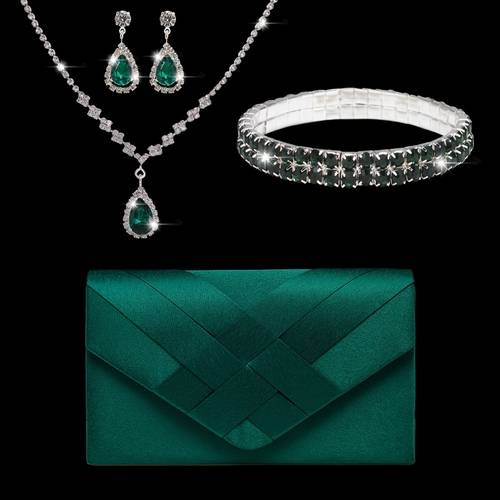 item picture elegant womens simple and portable decorative clutch evening bag with a sparkling 3pcs necklace bracelet and earrings set designed specifically for party ladies and brides perfect for