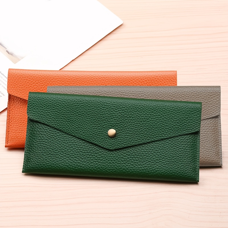 

Geruola Luxury Genuine Leather Wallet For Women - Large Capacity, Foldable & Fade-resistant, Green With Rivet Detail, Cash Storage, Envelope, Soft Leather