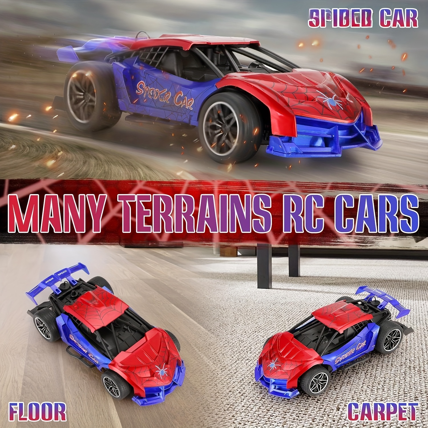 Remote Control Car Toys with Rechargeable Batteries, 1:24 Scale Mini RC Cars for Kids with Light and Spray Unit, Christmas Birthday Gift for 3-4 5-6 7-8 Year Old Boys Girls (Red Blue)