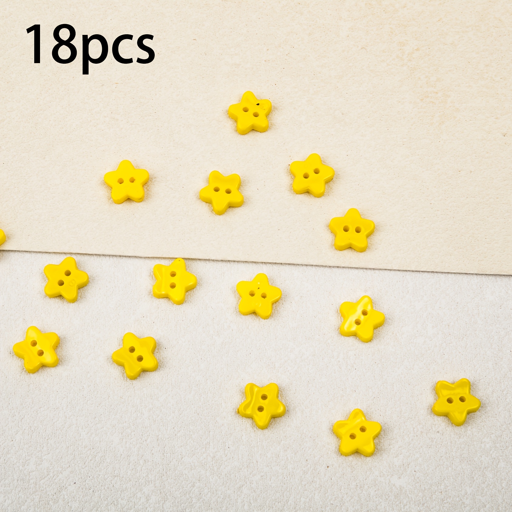 TEMU KT002 Botones de Plástico Estrella Amarilla de 5 Puntas, 18 piezas, Botones de Estrella Irregular de 2 Agujeros, Botones Decorativos Hechos a
