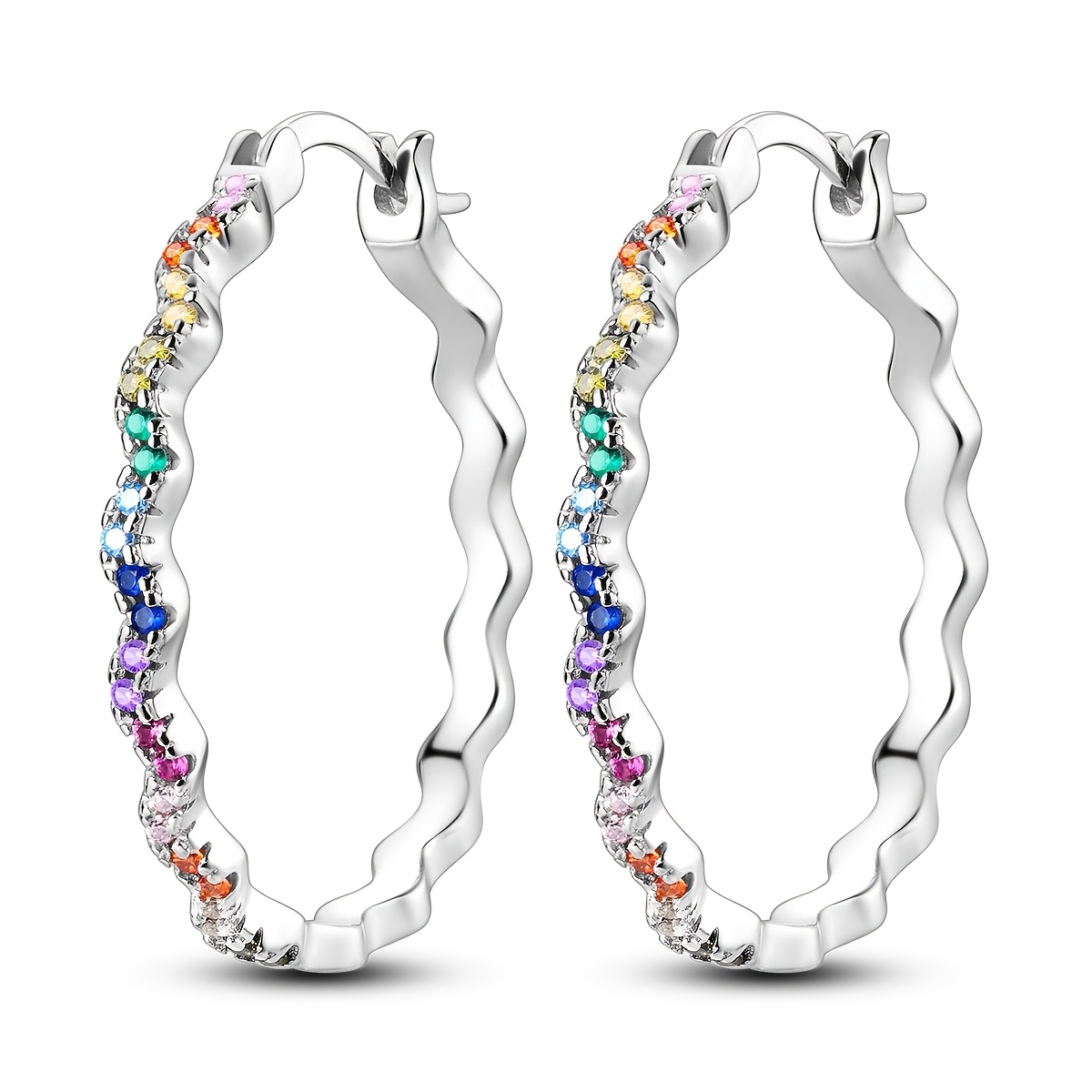 

Boucles d'Oreilles Créoles Élégantes en Argent Sterling 925 avec Motif Coloré - Cadeau pour Elle, Pierre de d'Octobre, Synthétique, à Quotidiennement