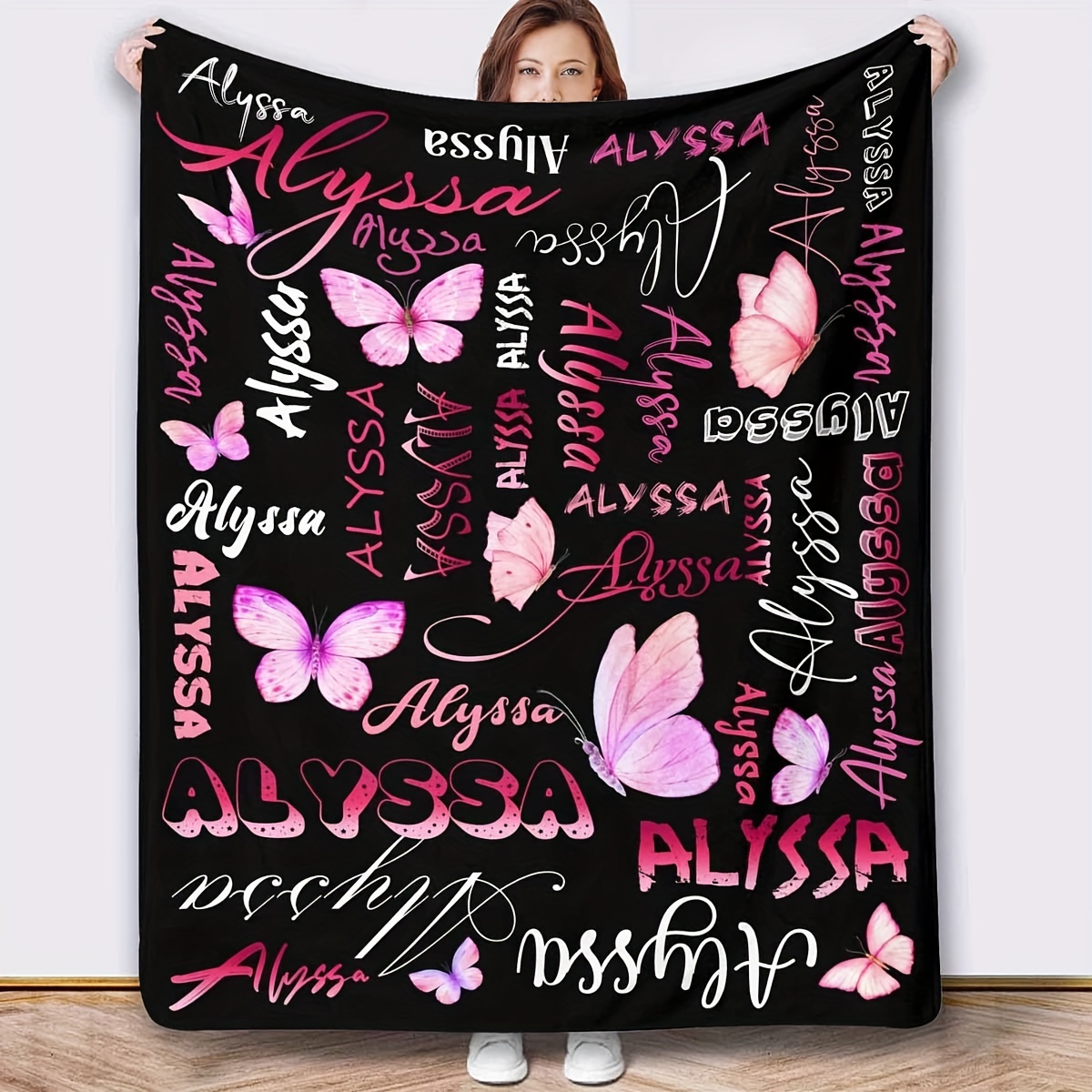 

Custom Text Butterfly Print Blanket - Ultra-soft, Warm & Lightweight For All Seasons - Perfect Personalized Gift For Adults, Couples, Birthdays - Ideal For Small Beds, Sofas, Bedroom Decor & Pets