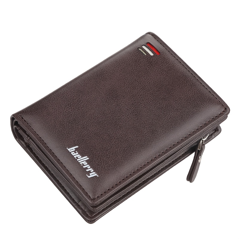 TEMU 1pc/baellerry Men's Business Vintage Short Wallet With Multiple Card Slots, Pu Buckle Closure, Bank Card Holder, And Zipper Coin Purse