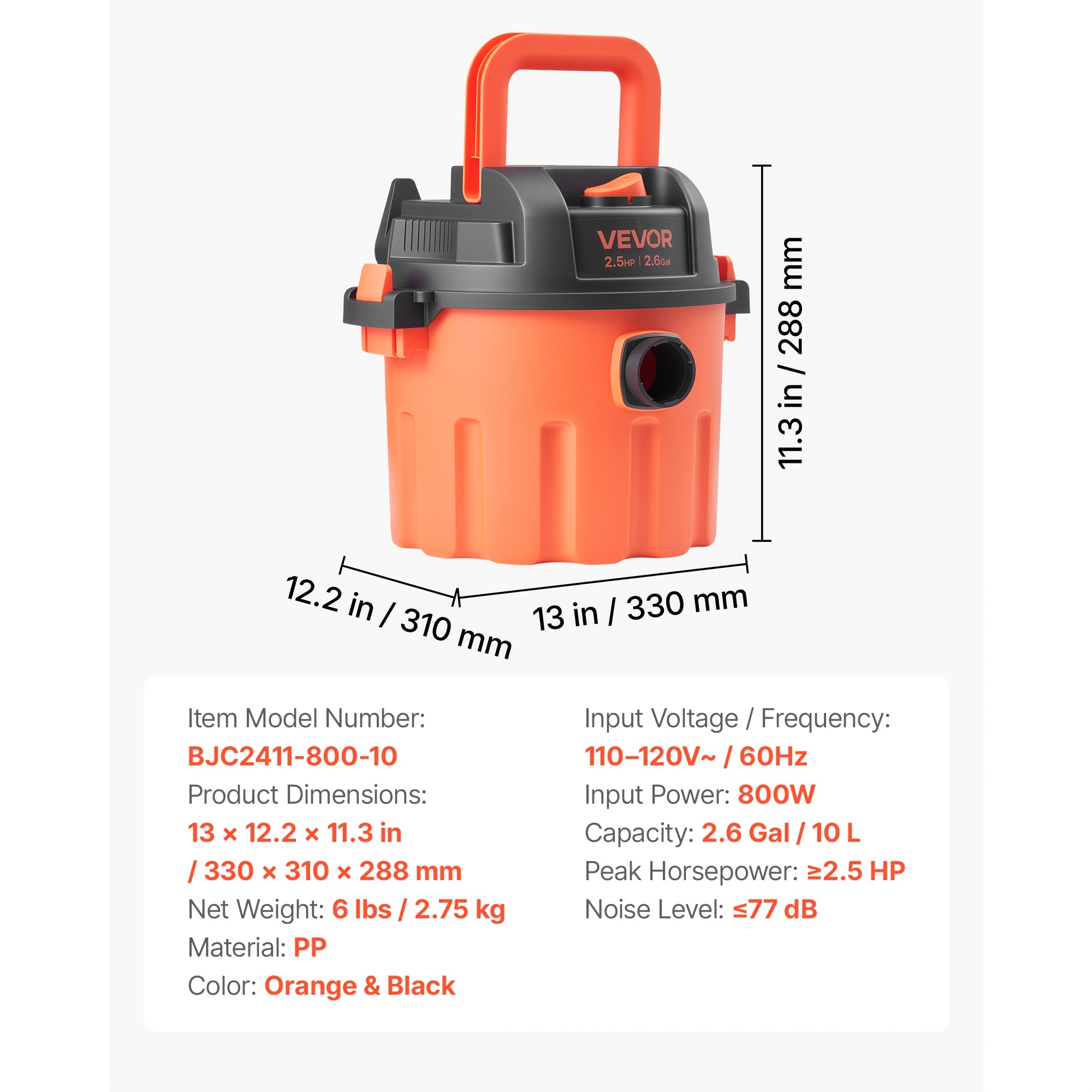 Commercial Wet And Dry Vacuum Cleaner 10l Orange + Black Plastic Wired With Filter 110v Us Plug S001 For In The Us And Canada