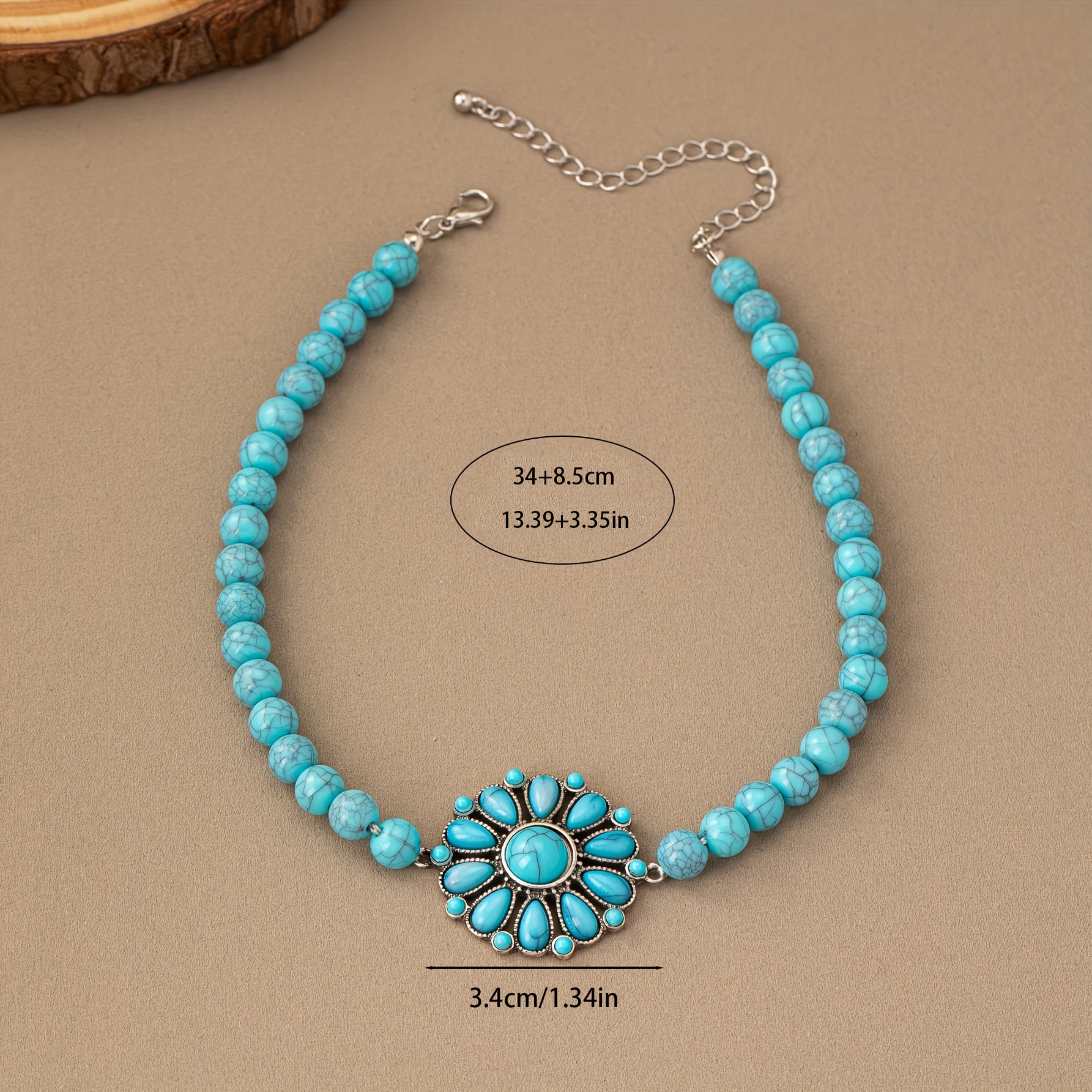 Boho Style Green Turquoise Flower Pendant Necklace