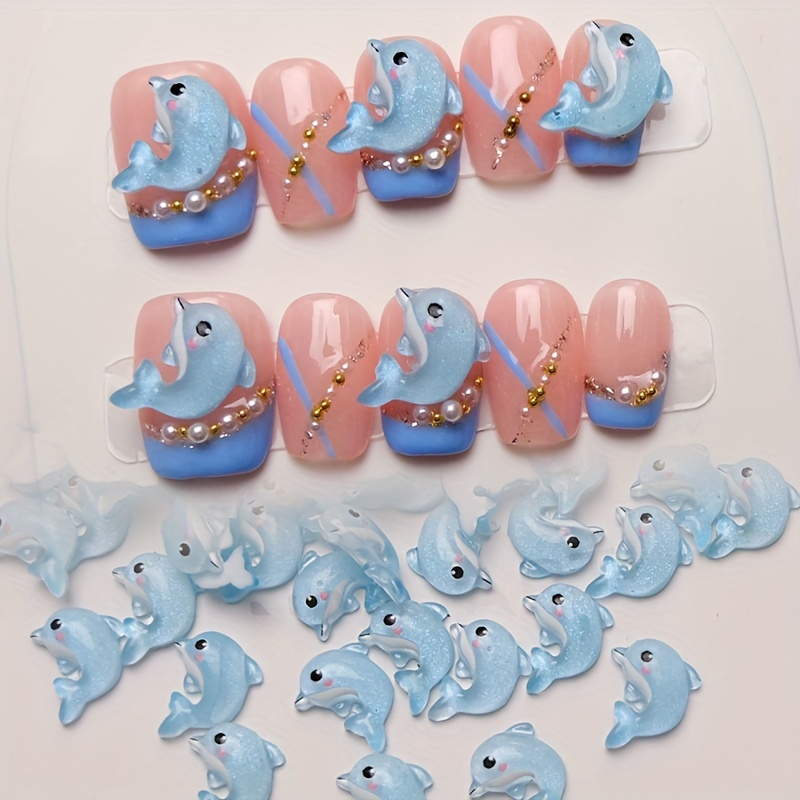 

50 Pcs Dolphin Charms For Nail Art And Diy Phone Case Decoration, Unscented Resin Ocean Animal Series Embellishments For Crafting