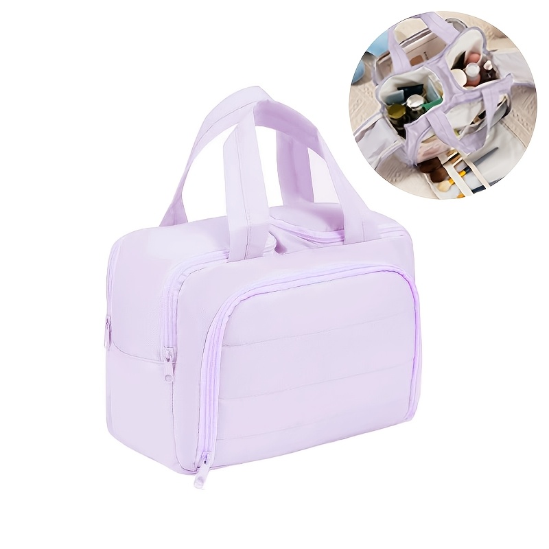 TEMU Opening Makeup Bag, Large Capacity Fluffy Toiletry Bag, Portable Storage Bag For And Business Trips