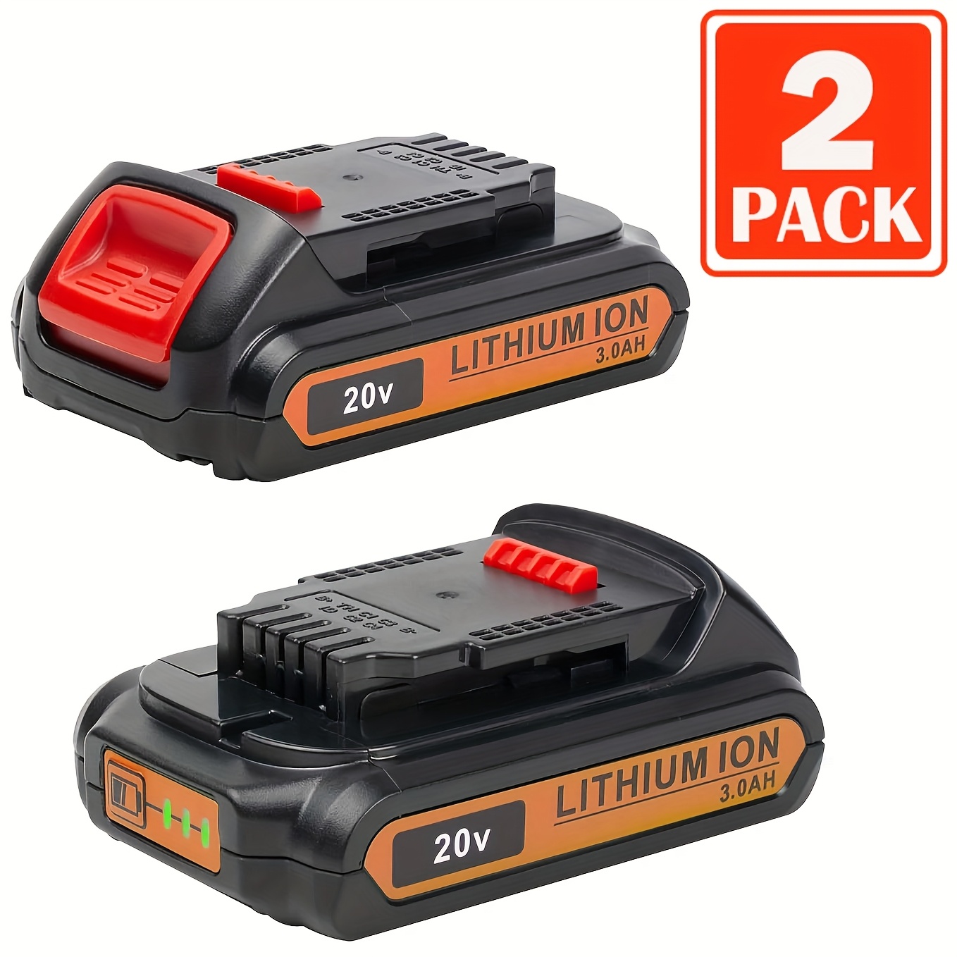 

2-pack 20v 3.0ah Replacement Battery For Dewalt Dcb203 Dcb180 Dcb200 Dcb201 Dcb204 Dcb206 Dcb207 Dcd/dcf/dcg Compatible With Dewalt 20v Cordless Power Tools