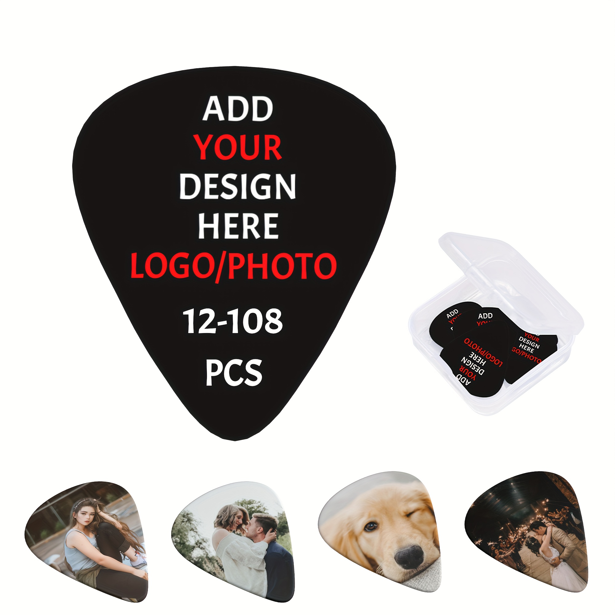 

Custom Guitar Picks Set 12-108 Pcs - Personalized Single-sided Print Plectrums, Add Your Own Design/logo/photo, Ideal Gift For Guitarists, Bass, - Customizable Guitar Accessories