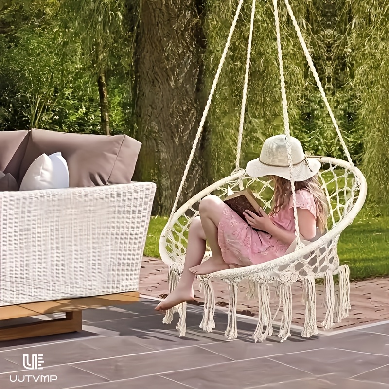  hanging chair hanging basket camping woven hanging basket swing leisure hanging basket chair garden hanging basket swing hanging chair with backrest balcony hanging basket suitable for leisure and entertainment balcony garden camping Product details 3