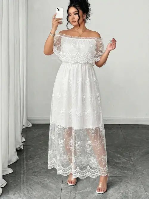 plus size white off the shoulder maxi dress Off-Shoulder Sleeveless Plus Size maxi dresses for Plus Size Women