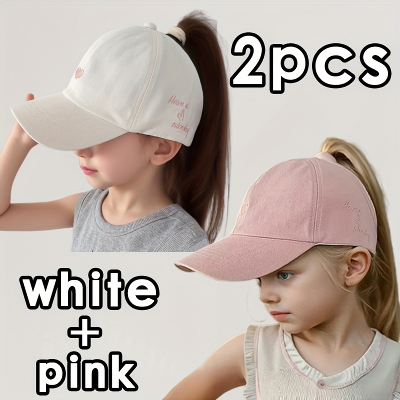 2pcs Set Hats Summer Thin Empty Boys And Girls Baseball Cap Girls' Ponytail Hat Student Sun Hat Suitable For Daily Outing Outdoor Sports Riding Climbing Suitable For 5 Year Old Children