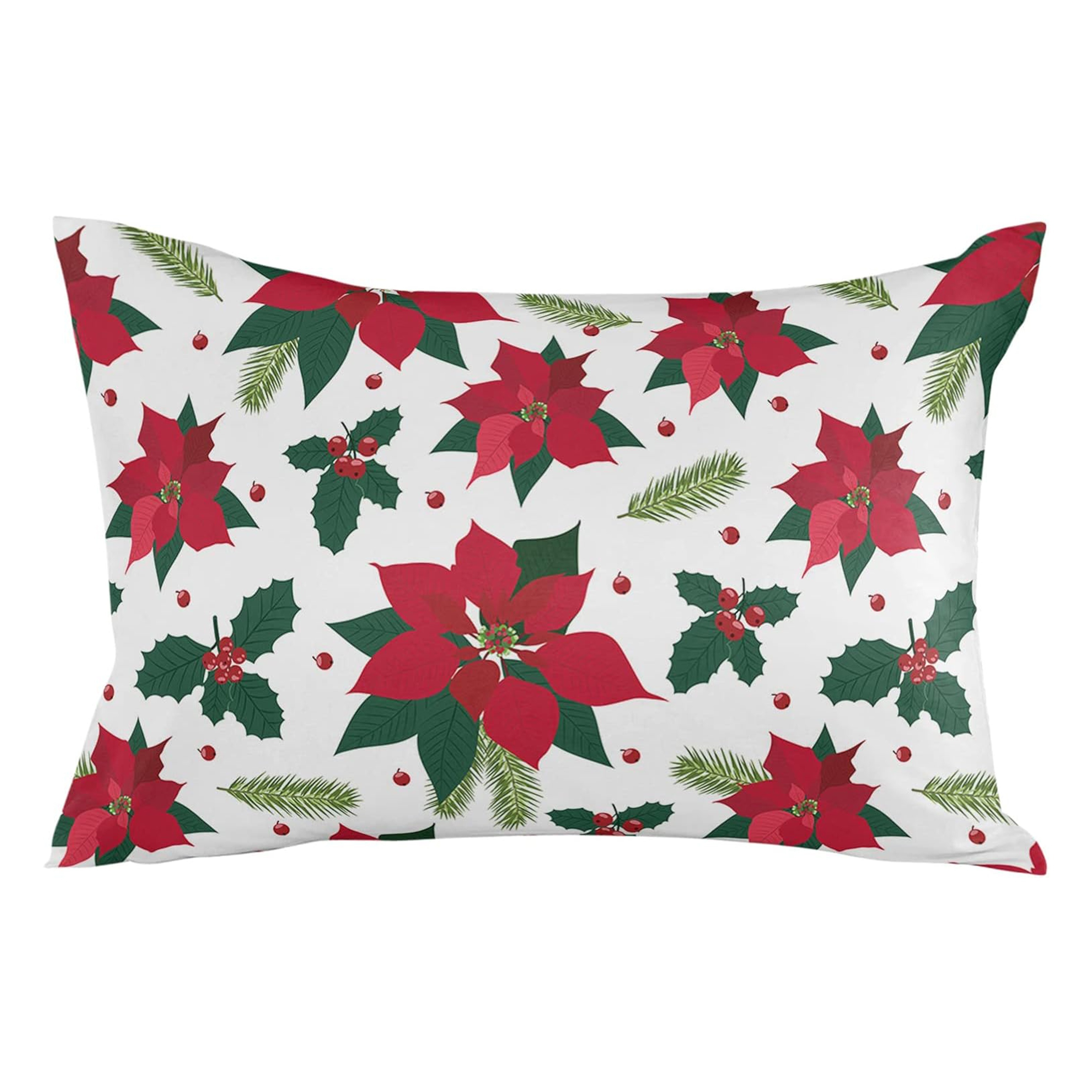 

Jit 1pc Contemporary Throw Cushion Cover 12x20" - Festive Red Poinsettia And , Zippered Pillow Sham For Sofa, Bedroom, Machine Washable, 100% Polyester Woven Fabric (single Side, Insert Not Included)