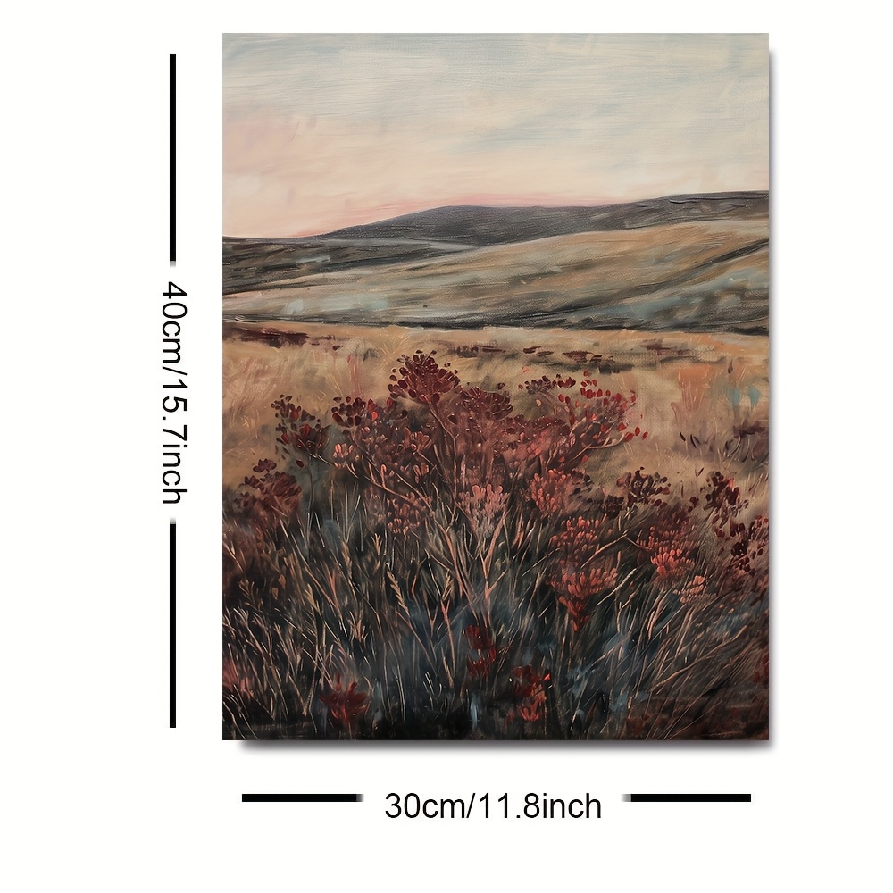 TEMU Affiche d'Art Vintage de Paysage Montagneux Floral Mélancolique Cadre - Impression sur Toile de Fleurs en Marron Rétro, Décoration Murale