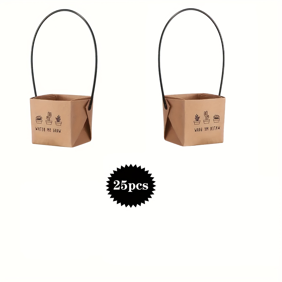 E-shop 25 Stück "Watch Me Grow" Geschenktüten für Sukkulenten - Inklusive Etiketten aus Plastik/Papier für 2-Zoll Mini-Topfpflanzen sowie