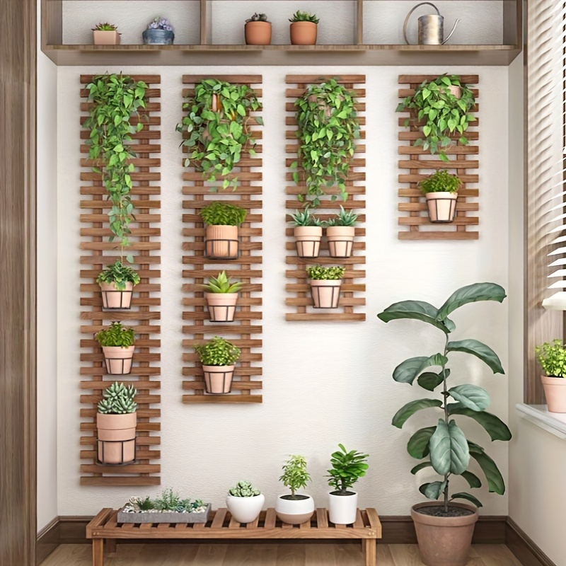 

Jardinière Murale en Bois à Carreaux Chic - Légère, Présentoir de Plantes d'Intérieur Multifonctionnel avec Étagère Accessoire pour Salon & Balcon