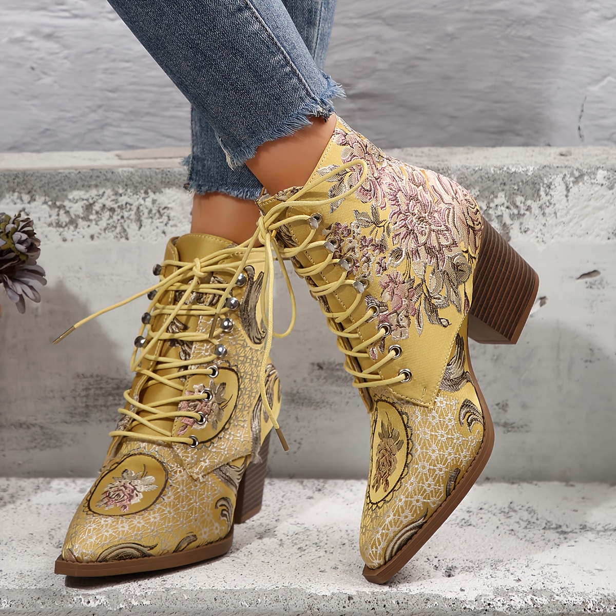 1pc floral embroidered ankle booties floral embroidered Temu