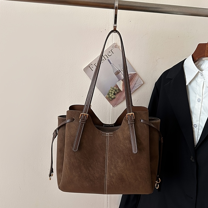 E-shop Herbst/Winter Neue Wildleder-Schultertasche, Vintage High-End Tragetasche, Modische Großraum-Pendler-Schultertasche, Ohne Anhänger