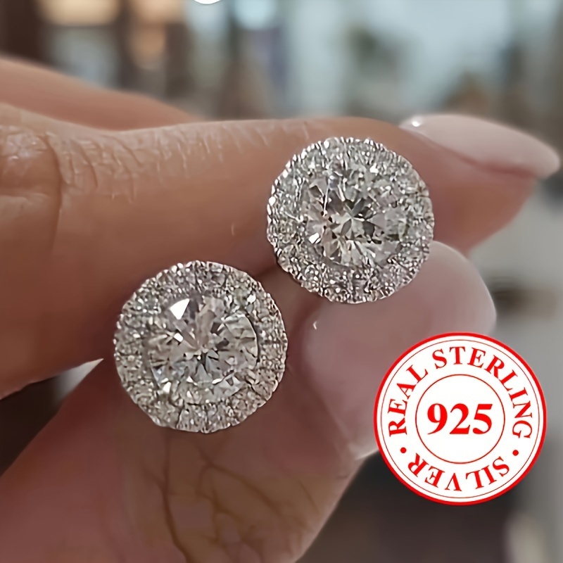 

Elegant Sexy 925 Sterling Silver Stud Earrings With Cubic Zirconia, Women's Fashion Simple Versatile Earrings For Daily Party Wear, Valentine's Day Gift 2.4g