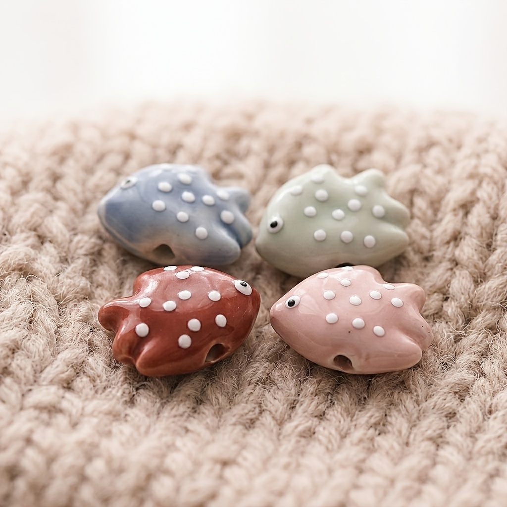 5pcs Hand-Painted Fish-Shaped Ceramic Beads for DIY Crafting