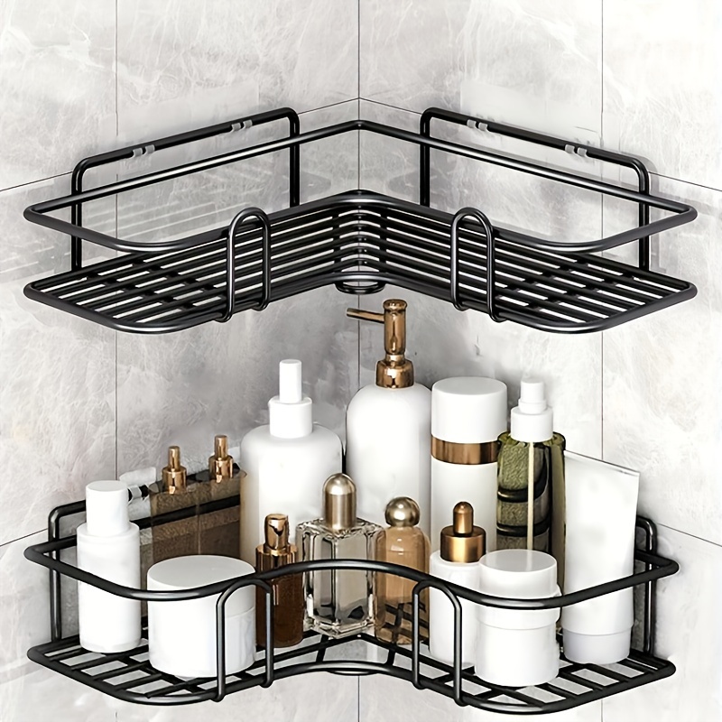 

Space-saving Black Metal Corner Shower Caddy - , No-drill Wall-mounted Bathroom Shelf For Shampoo & Toiletries, Ideal For Marble & Textured Walls