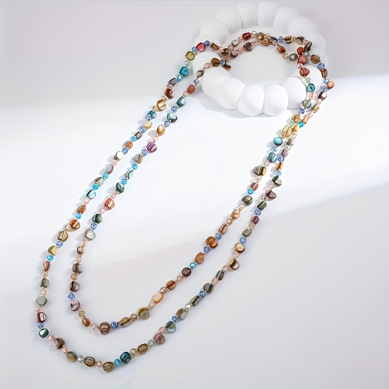 Bohemian Natural Stone & Shell Bead Necklace, Multicolor