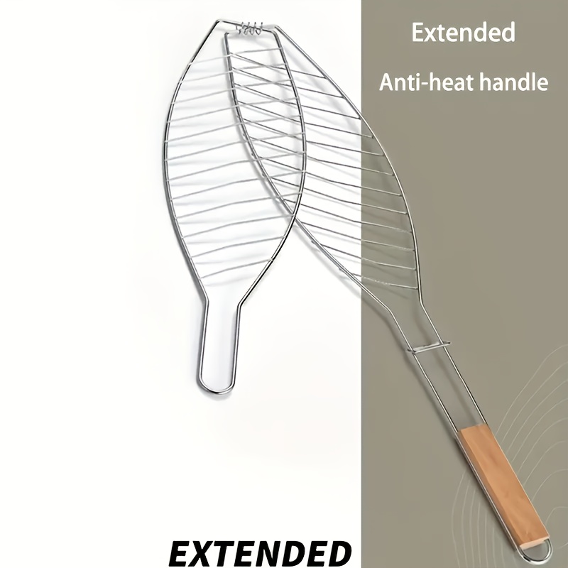 1pc wooden handle barbecue clip heavy duty fish and meat clip for kitchen and   straight grip design   cooking multi functional wooden handle fish clip vegetable clip fish grill net anti scalding barbecue tool barbecue Product details 5