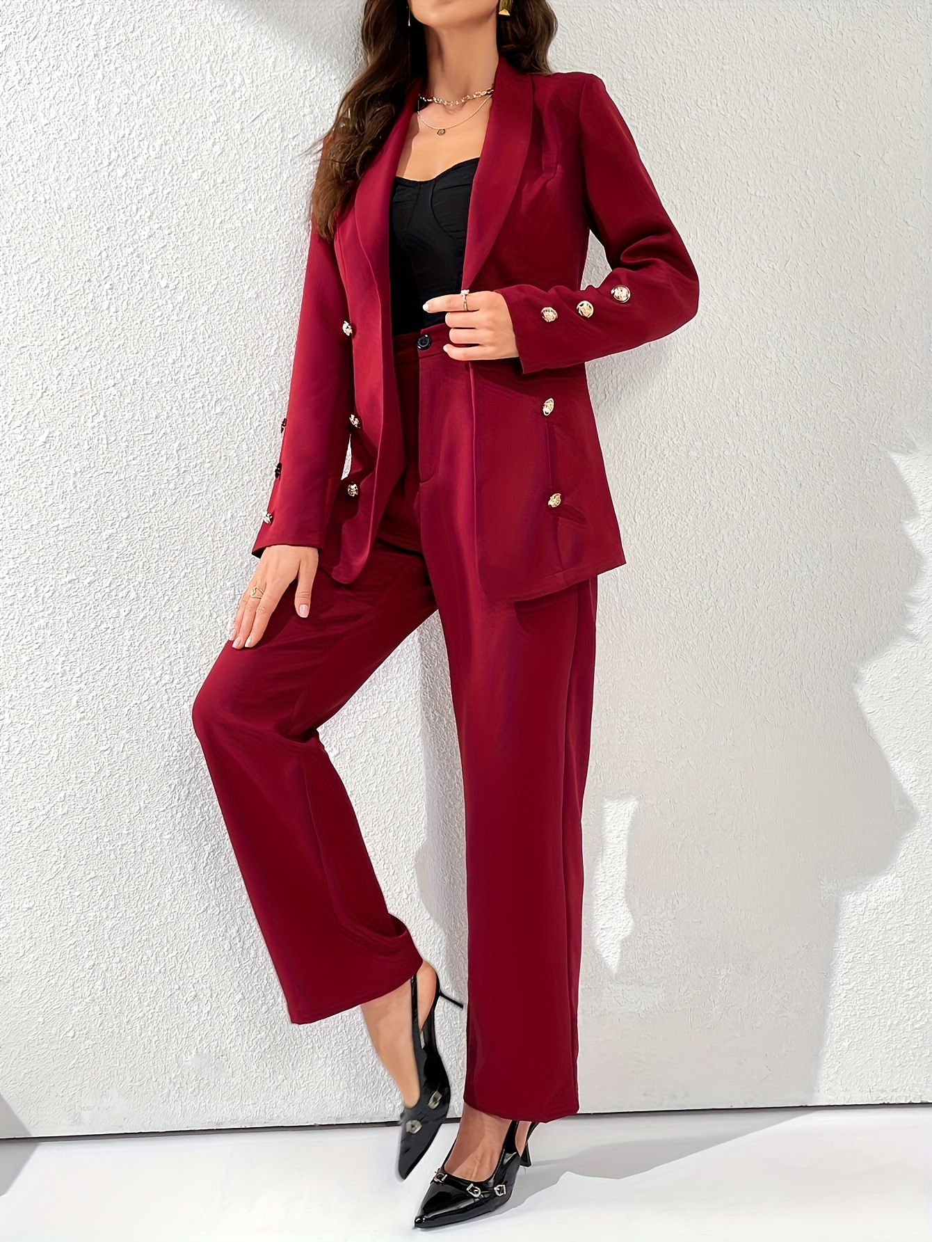 new autumn winter solid color elegant high end   straight leg pants set high end light luxury casual suit set
