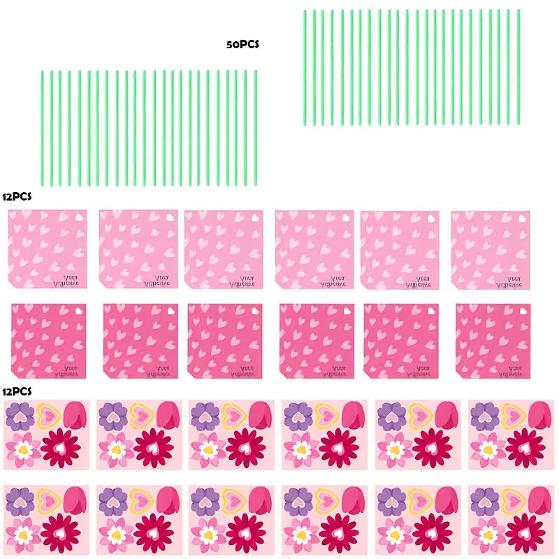 E-shop 74-teiliges Bastelset für Muttertags-Strauß in Rosa, inklusive 50 Röhren 12 Blumenkarten + 12 herzförmige Kartonbögen. Dieses DIY-Strauß-Set ist