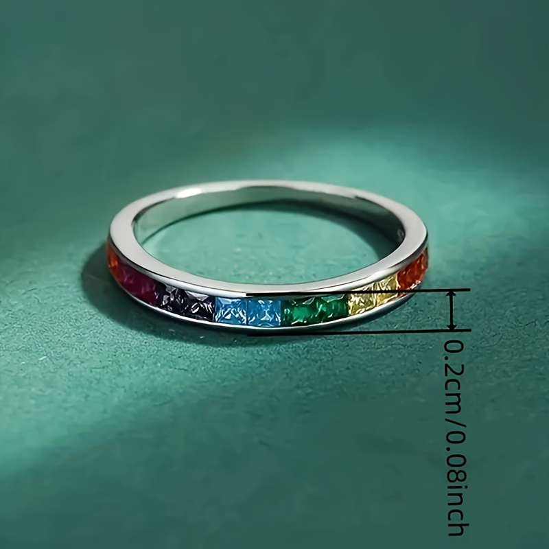 Colorful Square Synthetic Gemstone Ring - Unique Mosaic Design