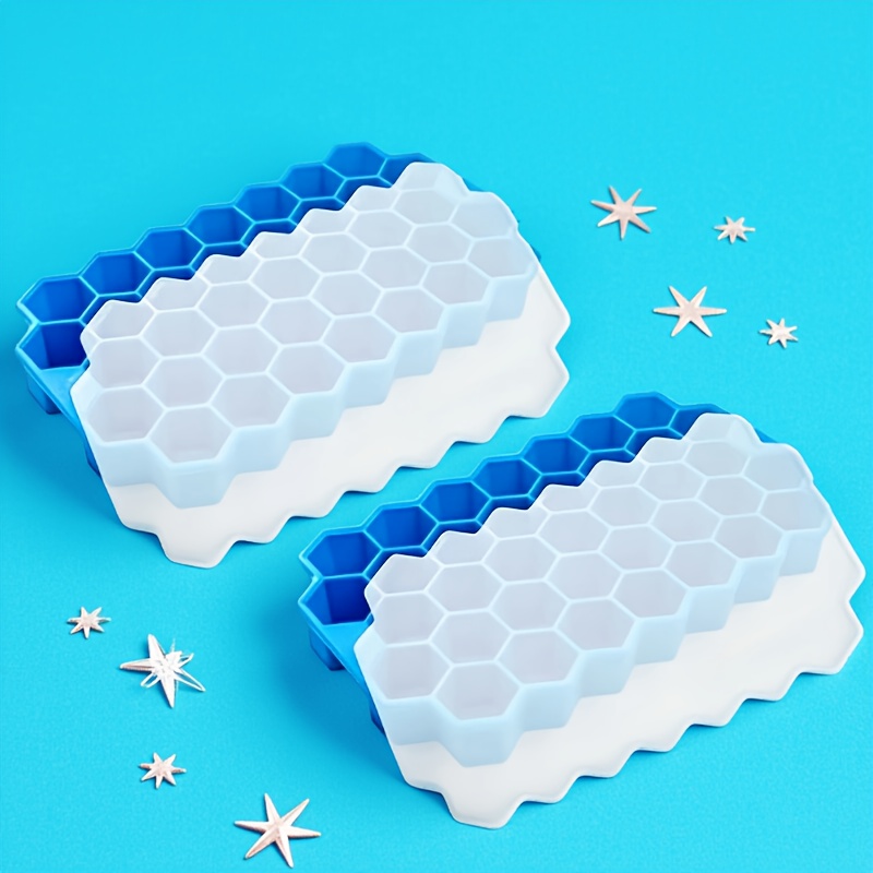 Kemorela 4pcs Set (2 Molds + 2 Lids) 37-cell Honeycomb Cube Of Ice Mold With Lid. Perfect For Summer Use, Ideal For Making Iced Beer, Whiskey, And Iced Coffee. Easy To Clean And Elastic