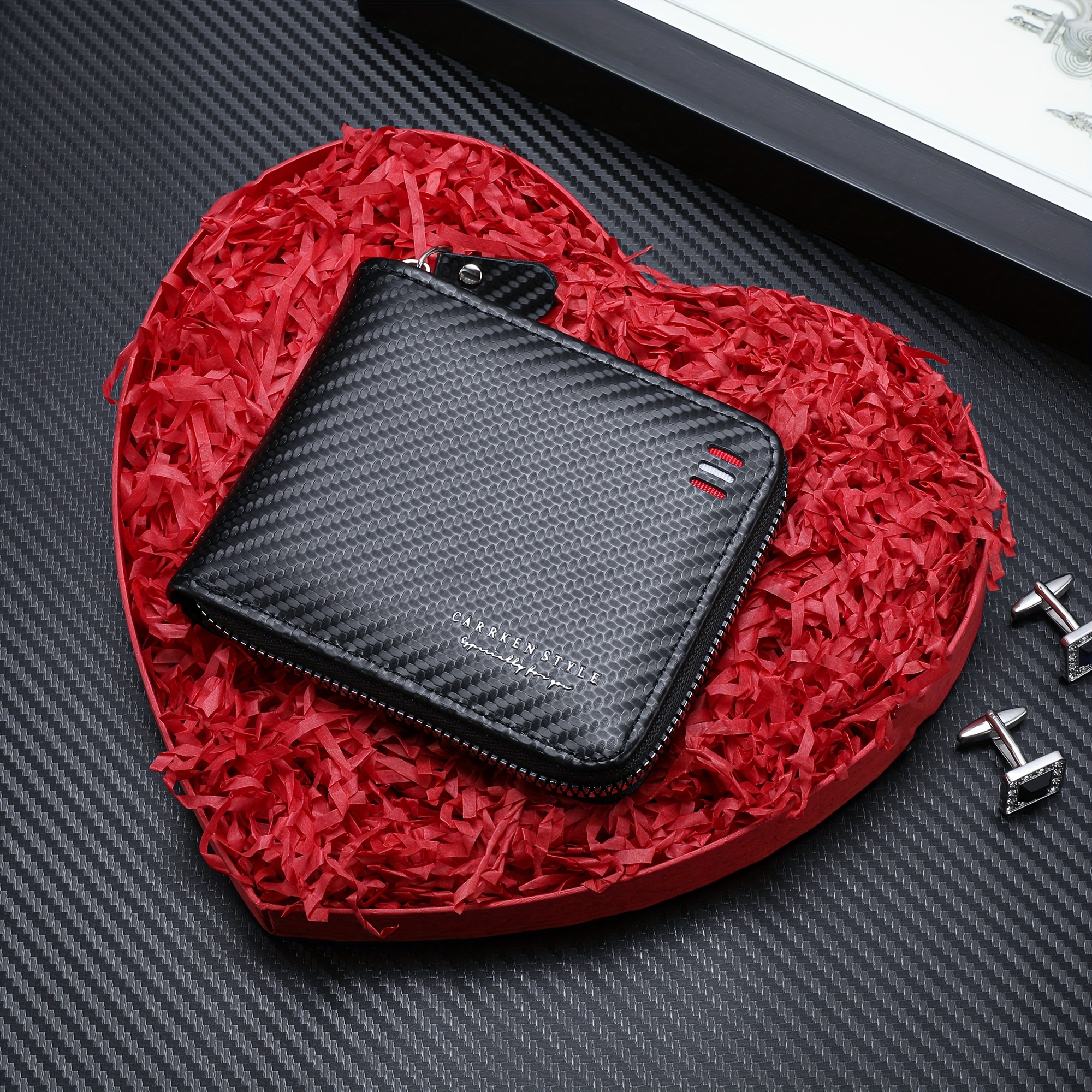 

1pc New Men's Wallet, Fashion Carbon Fiber Multifunctional Zipper Money Clip, All-match Large-capacity Wallet