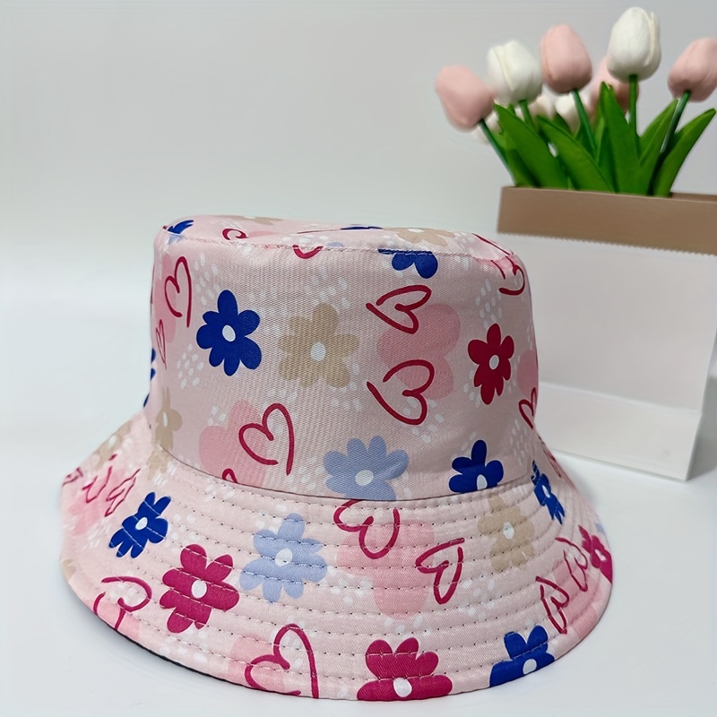 Large Brim Reversible Bucket Hats Trendy Floral Printed Fisherman Basin Hat Foldable Lightweight Sun Hats for Women,Temu