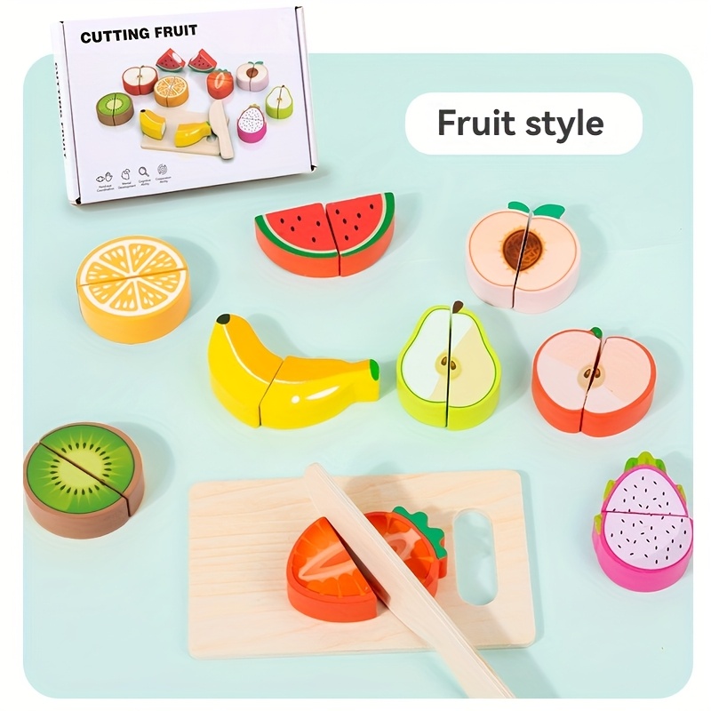 Wooden Pretend Play Fruit and Seafood Cutting Set Kitchen Role Playing Toy