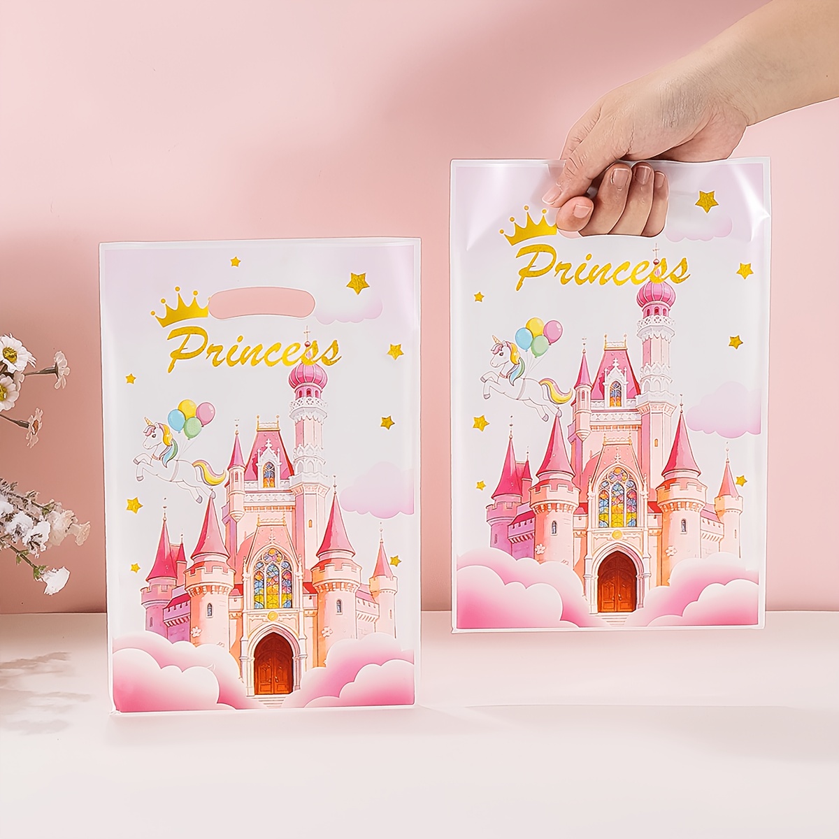 TEMU Cadeau pour elle/lui 10/25/40pcs Sacs Cadeaux Rose, Sacs Fourre-Tout Cadeaux Thème Princesse, Décorations de Fête Princesse, Décorations