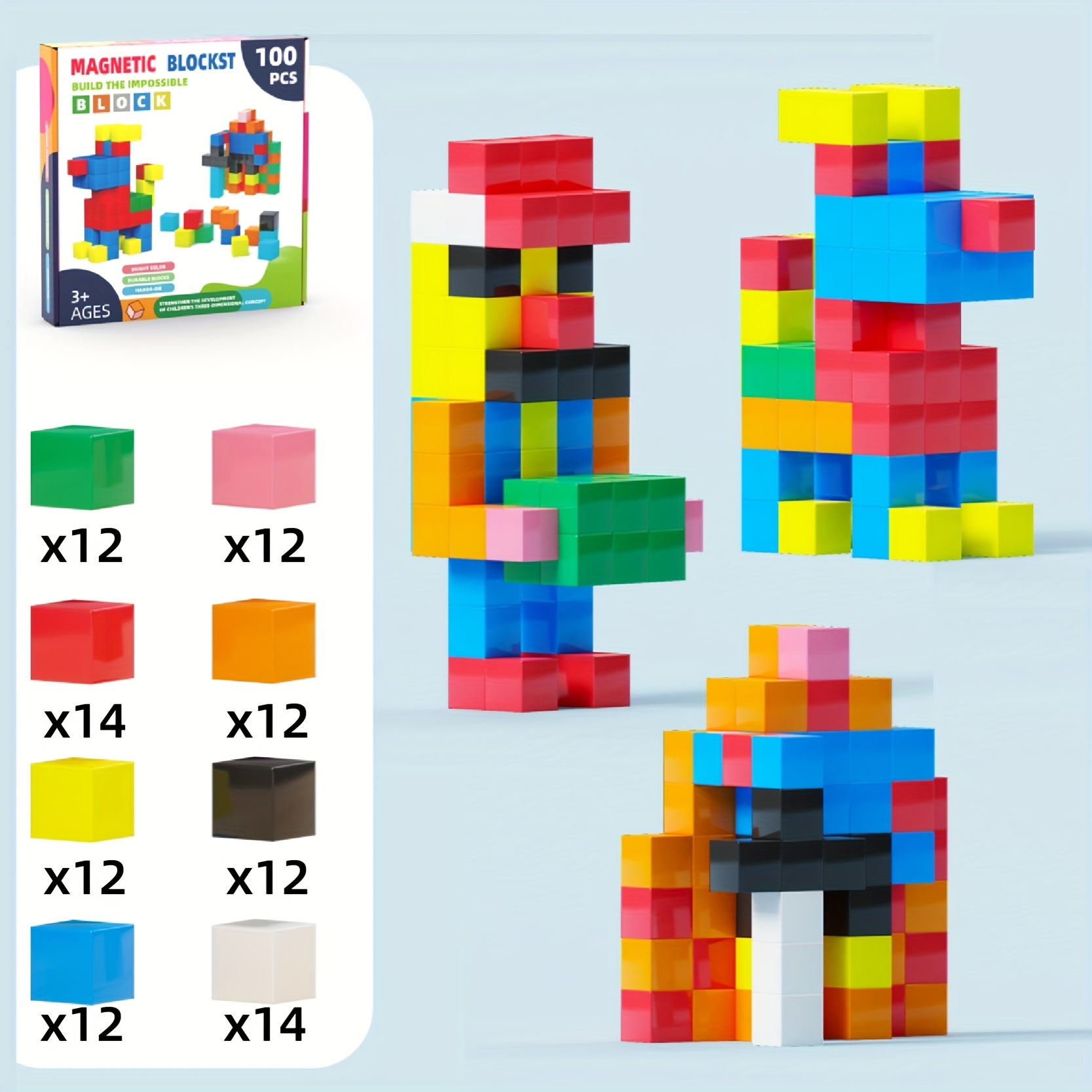 36 64 100pcs solid color magnetic building blocks set intelligence development and relax toy preschool educational blocks kit stem toys for kids ideal gift for christmas halloween birthday present for boys and girls