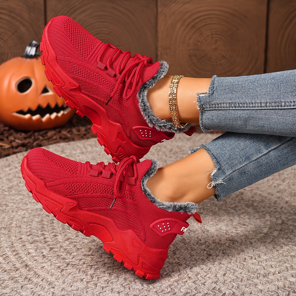 Plus Size Women's Warm Knitted Snow Sneakers for Outdoor Use