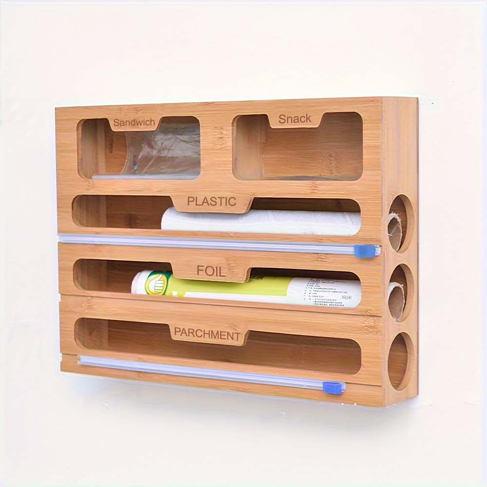 TEMU Organizer Rack - Dispenser For Plastic , Parchment, Foil, & Storage Cutter - Drawer And Accessory