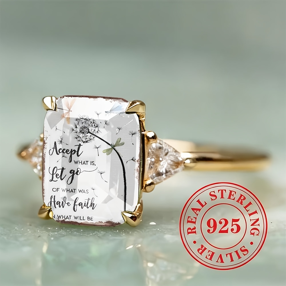 Rectangular Halo Drop Dragonfly Dandelion Ring For Women, Classic Triangular Side Stone Engagement Ring, Exquisite Proposal Gift