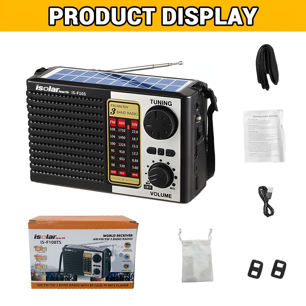 TEMU Portable Radio Solar Energy, Featuring A Retro Led Display, Maximum Voltage Of 36v, Mp3 Playback, Fm/am/sw Radio Capabilities, Durable , Great