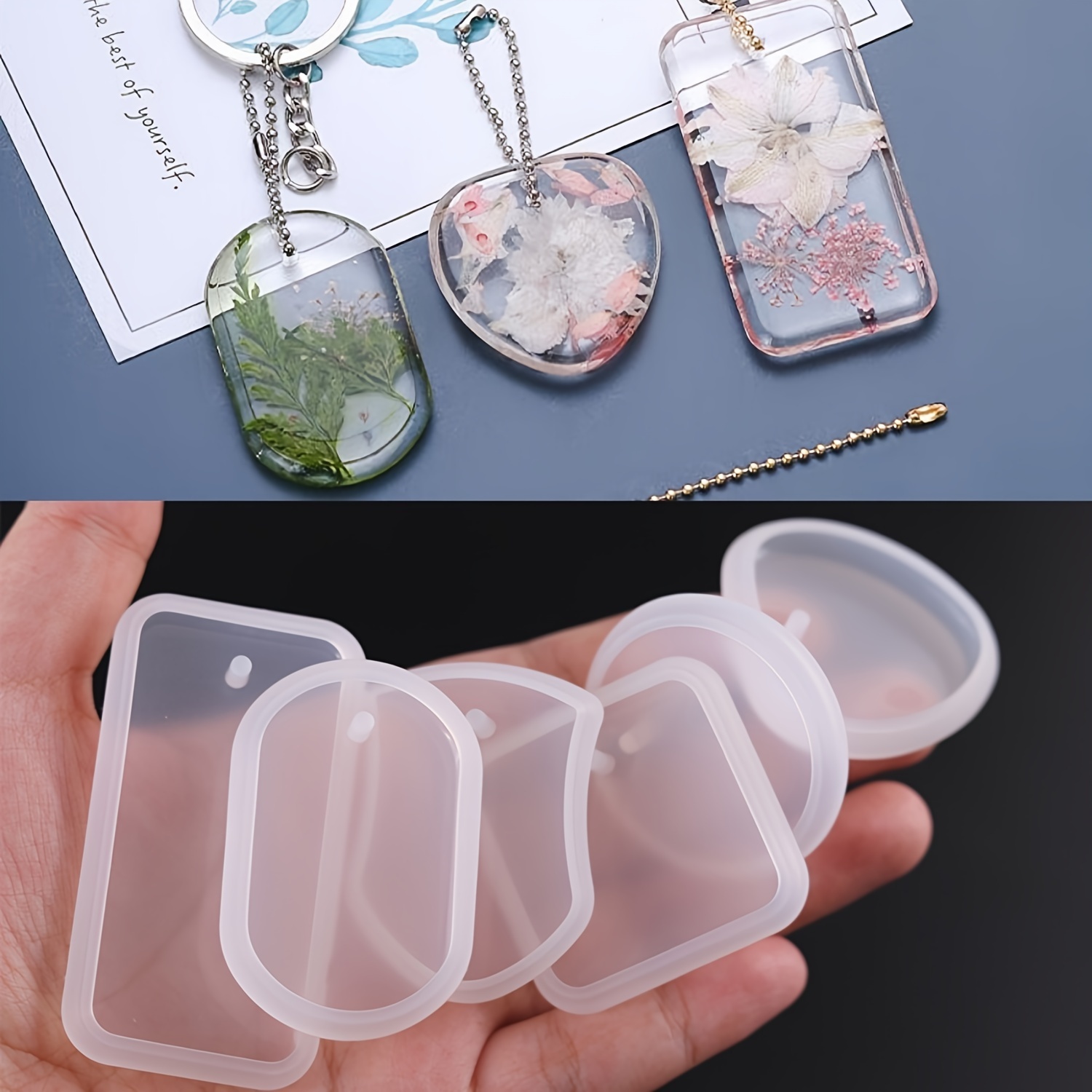 

6-piece Silicone Epoxy Resin Mold Set For Diy Keychains & Jewelry - Round/square Shapes Resin Molds Jewelry Resin Keychain Molds