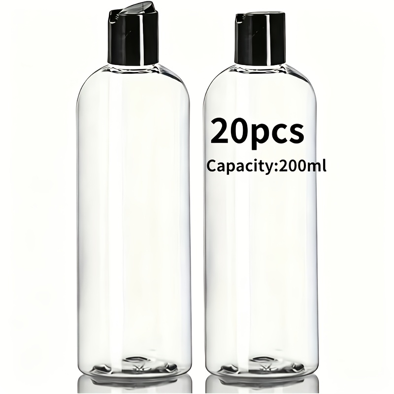TEMU 20 botellas exprimibles de 200 ml, botellas y recipientes de viaje recargables, con diseño transparente y tapas abatibles negras, inodoras,