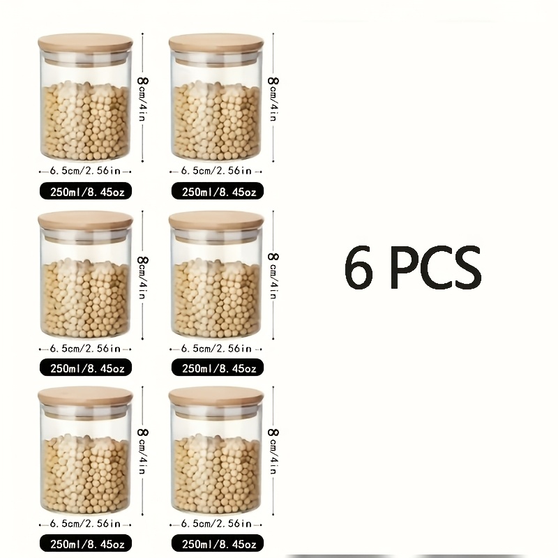 TEMU à épices en verre, pots à assaisonnements avec couvercles en bambou pour récipients de stockage hermétiques, pots à sel, pots à vanille, idéaux