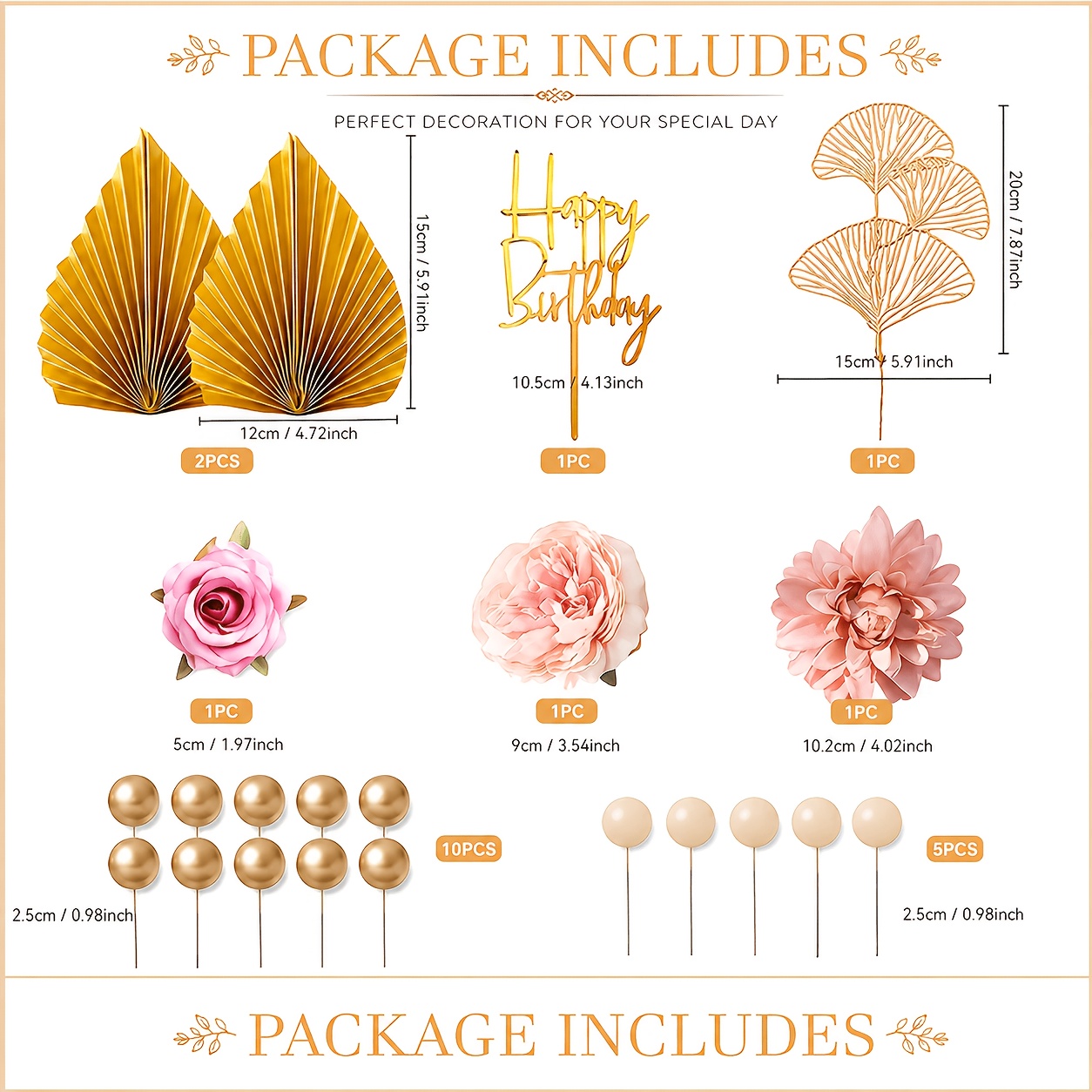TEMU 22-teiliges Set Kuchen-Dekorationen im böhmischen Stil, Palmblatt-Kuchen-Topper, geeignet für Kuchendekorationen für Hochzeiten, Geburtstage,
