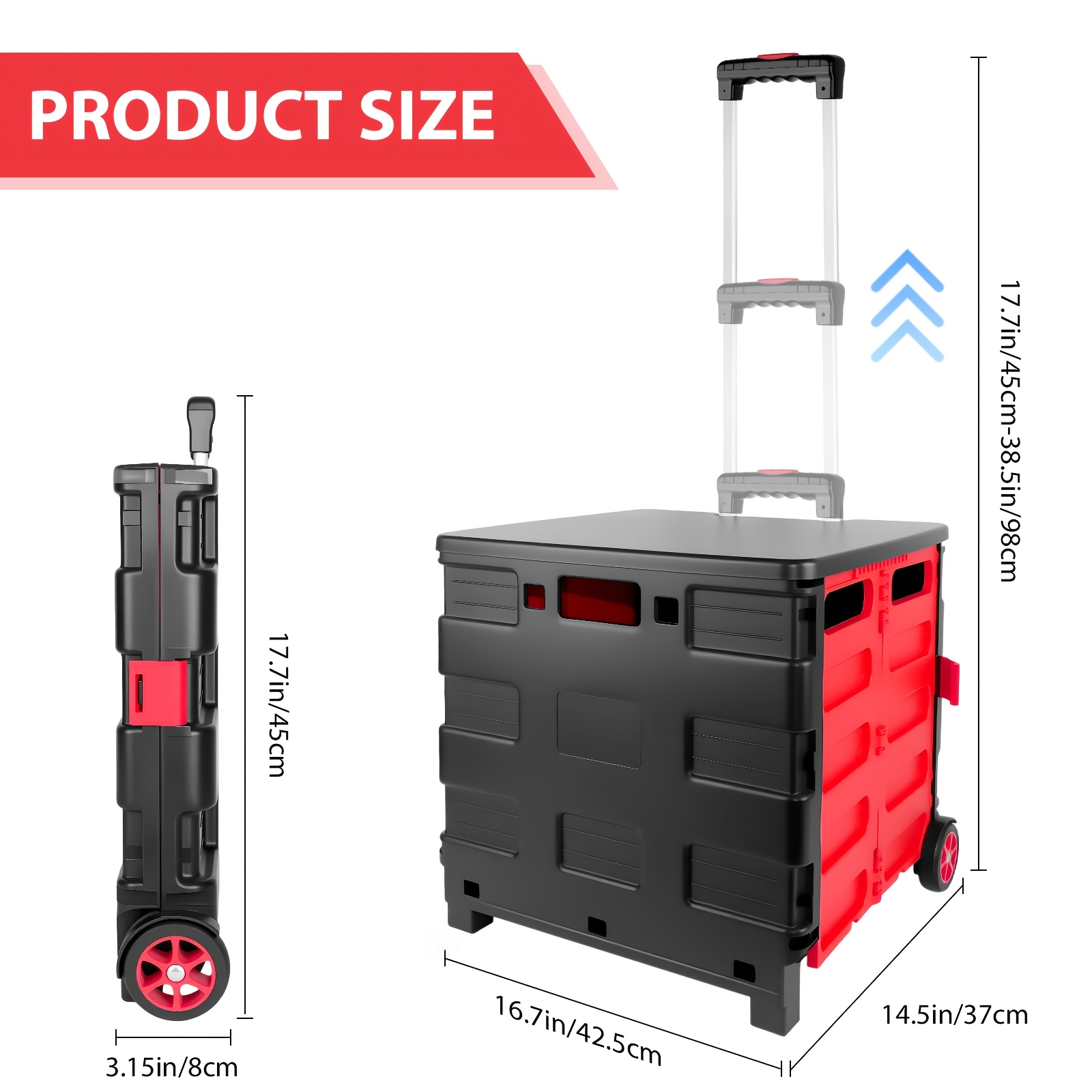 TEMU Chariot Pliable Robuste 35L avec Couvercle Verrouillable et Poignée Télescopique - Boîte Utilitaire Pliable sur pour Stabilité, Tout-Terrain à 2