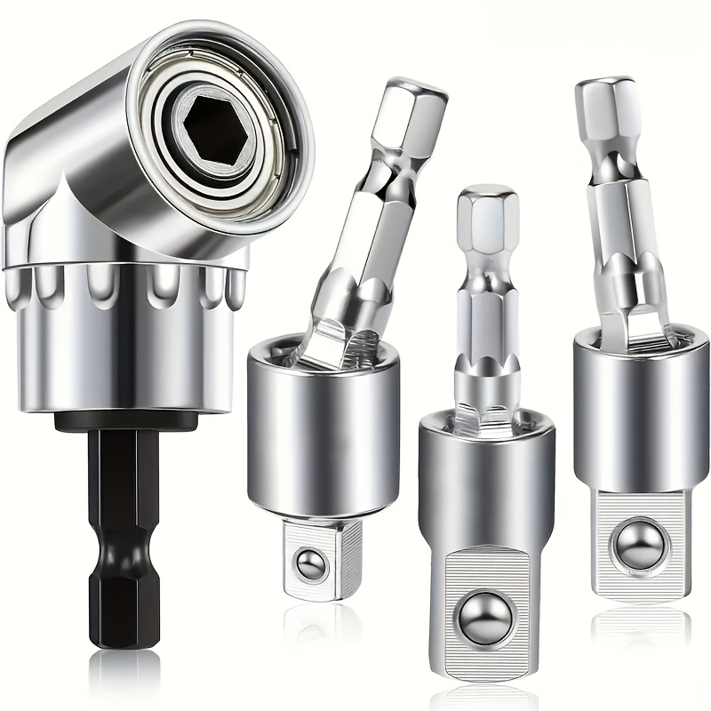 4pcs Drill Sleeve Adapter Set with 360° Rotatable Hexagonal Handle Impact Driver Sleeve Adapter 1/4" 3/8" 1/2" 105 Degree Angle Head Electric Angler Screwdriver Drill Bit Bracket 4pcs Drill Sleeve Adapter Set with 360° Rotatable Hexagonal Handle Impact Driver Sleeve Adapter 1/4