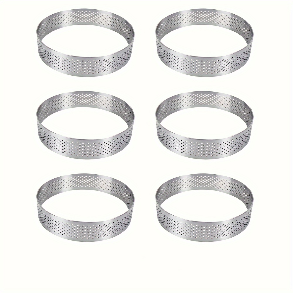 6pcs 304 Stainless Steel Mousse Circle Punching 8cm Baking Mold, Round Punching French Cheese Tower Circle Suitable For Home Kitchen, Creative Mold